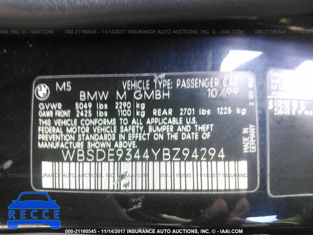 2000 BMW M5 WBSDE9344YBZ94294 зображення 8