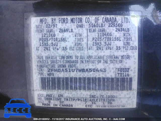 1998 Ford Windstar WAGON 2FMDA51U7WBA50443 image 8