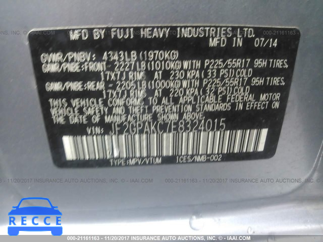 2014 SUBARU XV CROSSTREK 2.0 LIMITED JF2GPAKC7E8324015 image 8