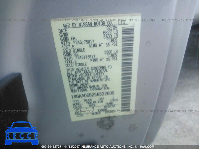 2005 Nissan Titan XE/SE/LE 1N6AA06B25N532609 image 8