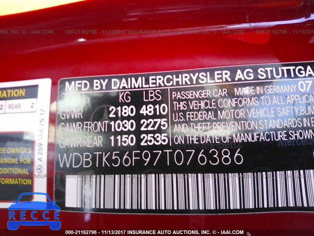 2007 Mercedes-benz CLK 350 WDBTK56F97T076386 image 8