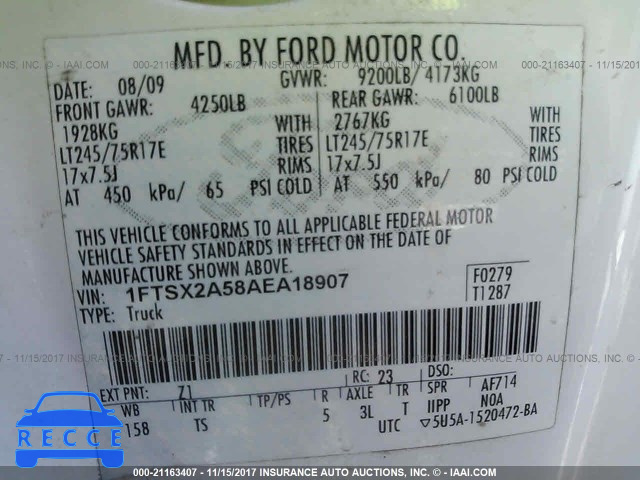 2010 Ford F250 SUPER DUTY 1FTSX2A58AEA18907 зображення 8