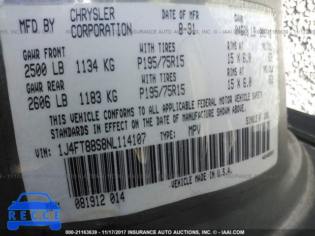 1992 Jeep Cherokee SPORT 1J4FT88S8NL114107 image 8