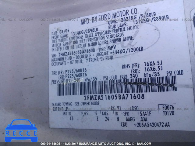 2005 Ford Freestar SE 2FMZA51605BA71608 image 8