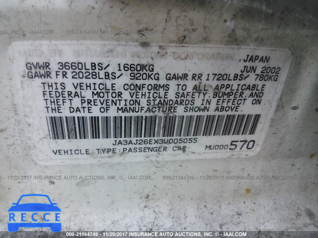 2003 Mitsubishi Lancer ES JA3AJ26EX3U005055 image 8