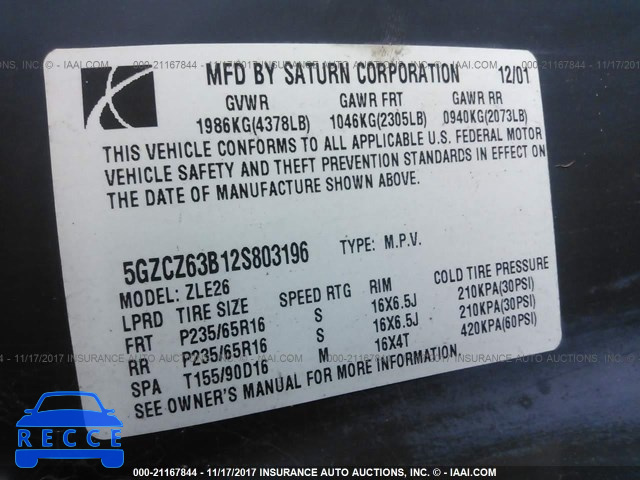 2002 Saturn VUE 5GZCZ63B12S803196 image 8