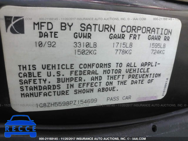 1993 Saturn SL1 1G8ZH5598PZ154699 image 8