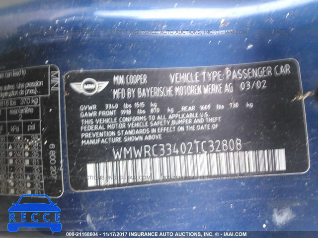 2002 Mini Cooper WMWRC33402TC32808 image 8