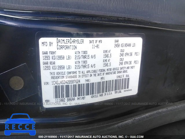 2002 Chrysler Voyager LX 1C4GJ45342B587624 зображення 8