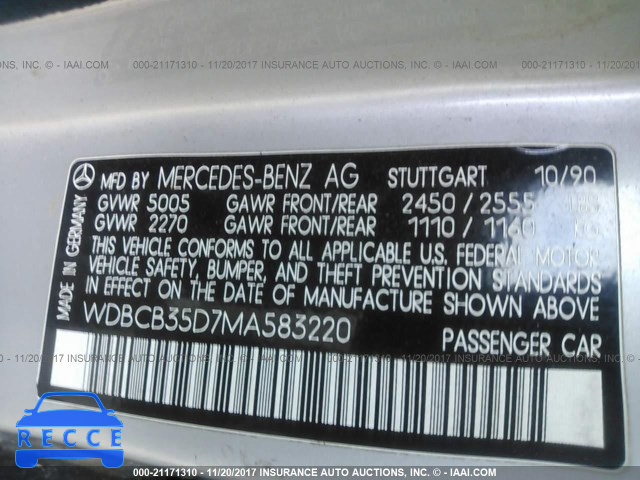 1991 Mercedes-benz 350 SDL WDBCB35D7MA583220 Bild 8
