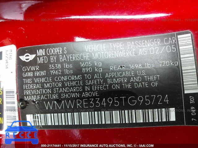 2005 Mini Cooper WMWRE33495TG95724 image 8