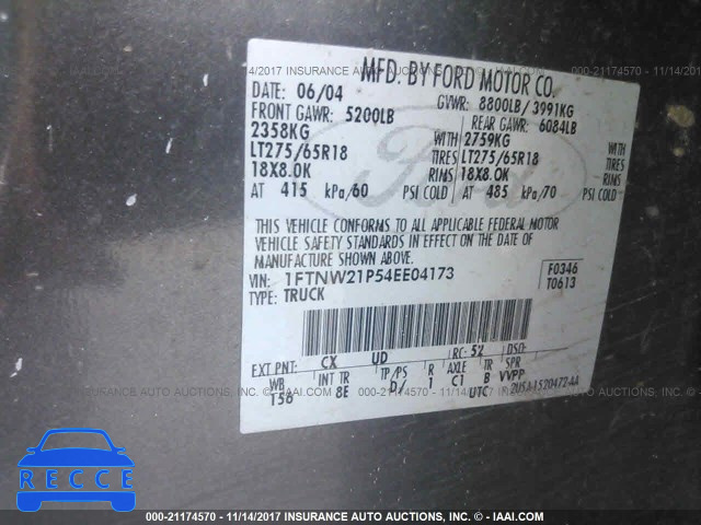 2004 Ford F250 SUPER DUTY 1FTNW21P54EE04173 image 8