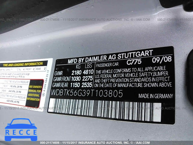 2009 Mercedes-benz CLK 350 WDBTK56G39T103805 image 8
