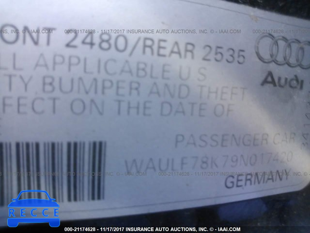 2009 Audi A4 WAULF78K79N017420 image 8