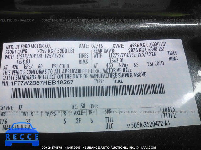 2017 FORD F250 SUPER DUTY 1FT7W2B67HEB19267 image 8