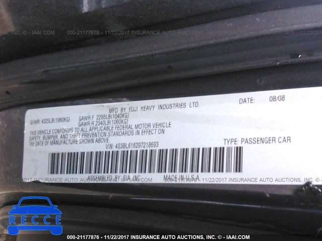 2009 SUBARU LEGACY 2.5I 4S3BL616297218693 image 8