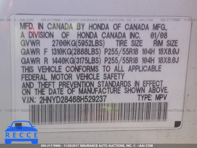 2008 ACURA MDX TECHNOLOGY 2HNYD28468H529237 image 8