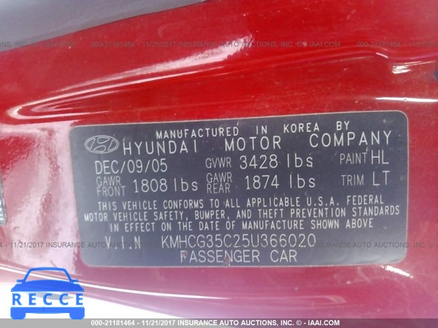2005 Hyundai Accent GS KMHCG35C25U366020 image 8