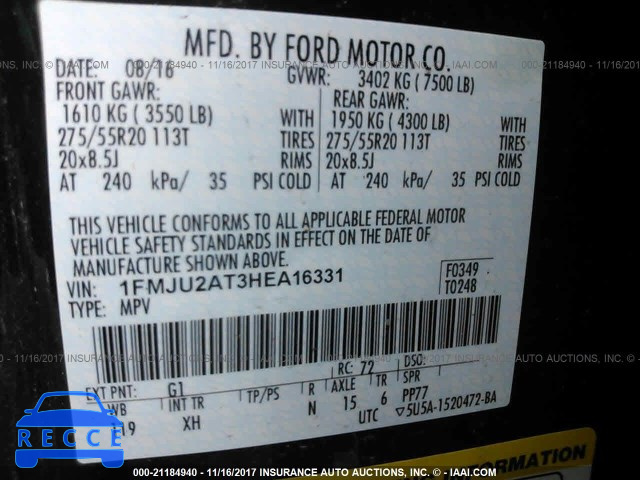 2017 FORD EXPEDITION LIMITED 1FMJU2AT3HEA16331 image 8