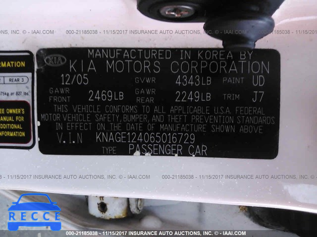 2006 KIA Optima LX/EX KNAGE124065016729 image 8