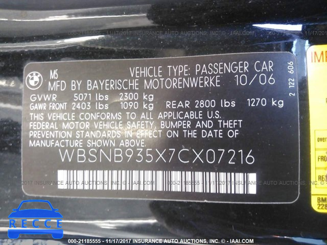2007 BMW M5 WBSNB935X7CX07216 зображення 8