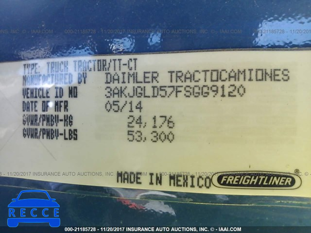 2015 FREIGHTLINER CASCADIA 125 3AKJGLD57FSGG9120 image 9