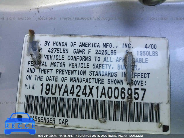 2001 ACURA 3.2CL 19UYA424X1A006957 image 8