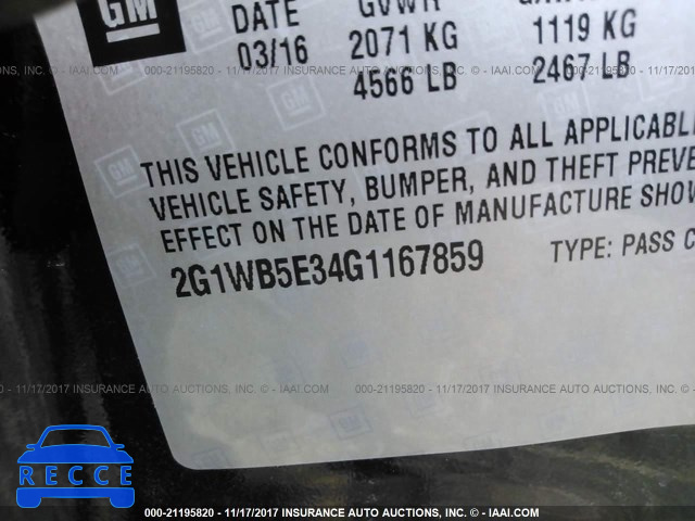 2016 CHEVROLET IMPALA LIMITED LT 2G1WB5E34G1167859 image 8