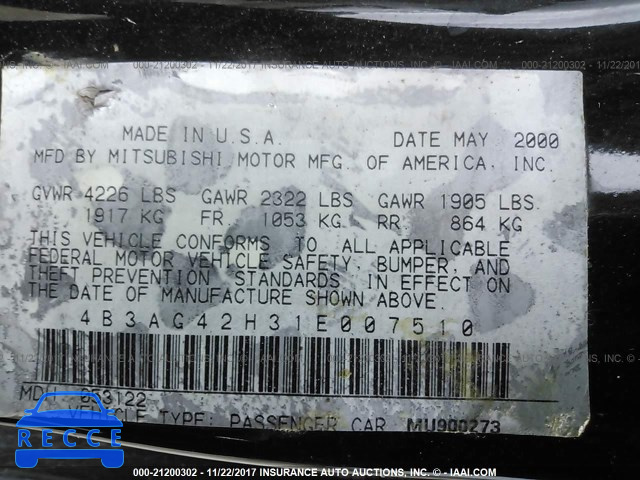 2001 Dodge Stratus SE 4B3AG42H31E007510 image 8