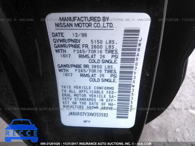 1999 Nissan Pathfinder LE/SE/XE JN8AR07Y3XW353592 image 8