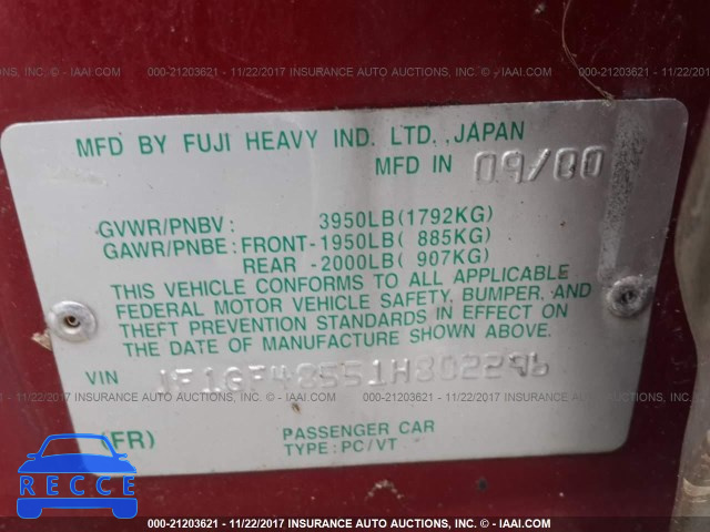 2001 Subaru Impreza OUTBACK SPORT JF1GF48551H802296 image 8