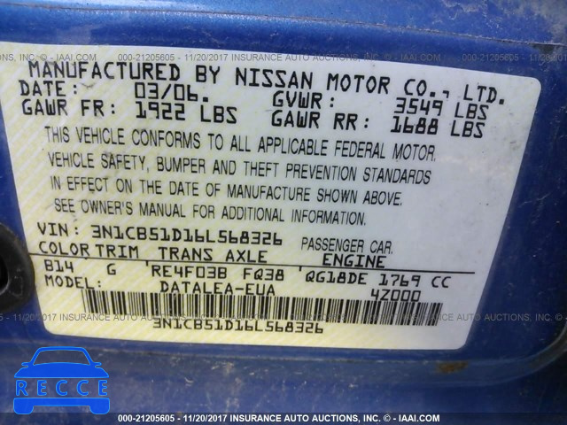 2006 Nissan Sentra 1.8/1.8S 3N1CB51D16L568326 image 8