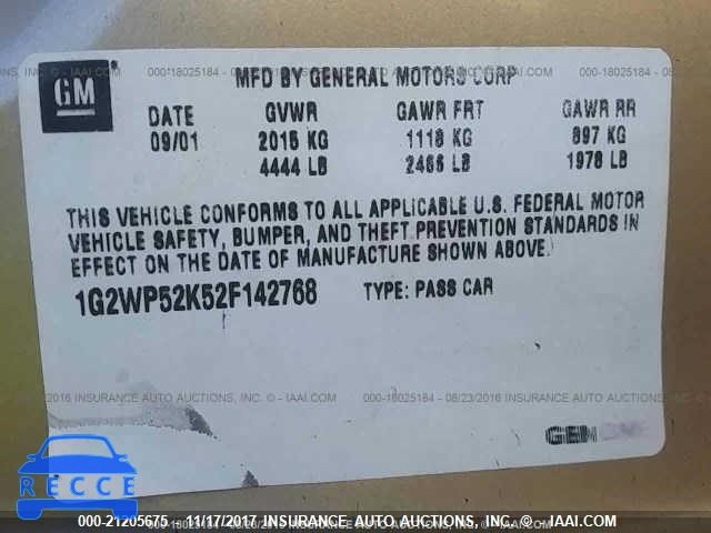 2002 Pontiac Grand Prix GT 1G2WP52K52F142768 image 8