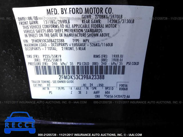 2009 Ford Flex LIMITED 2FMDK53C39BA23388 зображення 8
