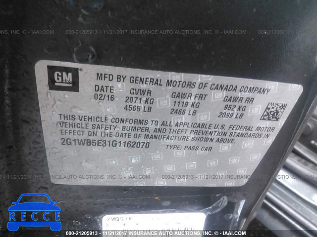 2016 CHEVROLET IMPALA LIMITED 2G1WB5E31G1162070 image 8