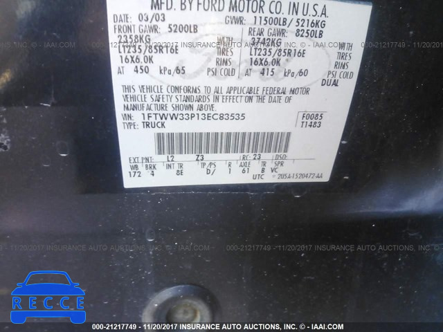 2003 Ford F350 SUPER DUTY 1FTWW33P13EC83535 image 8