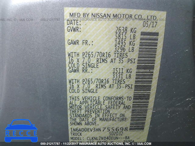 2017 NISSAN FRONTIER S/SV/SL/PRO-4X 1N6AD0EV3HN755698 image 8