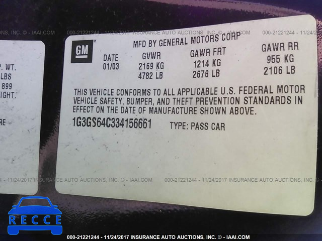 2003 OLDSMOBILE AURORA 4.0 1G3GS64C334156661 image 8