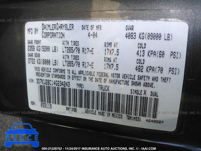 2004 Dodge RAM 2500 ST/SLT 3D7KU28C14G234243 Bild 8