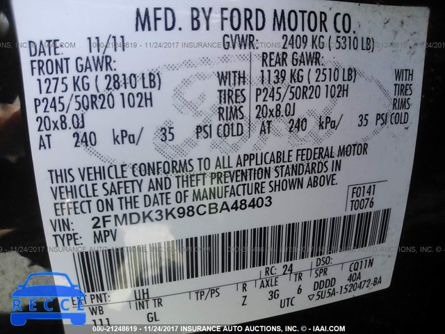 2012 Ford Edge LIMITED 2FMDK3K98CBA48403 image 8