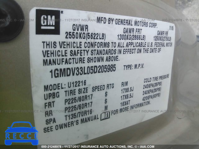 2005 PONTIAC MONTANA SV6 1GMDV33L05D205985 image 8