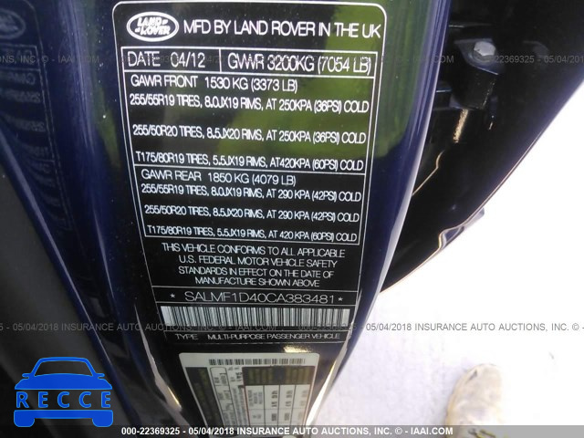 2012 LAND ROVER RANGE ROVER HSE LUXURY SALMF1D40CA383481 зображення 8