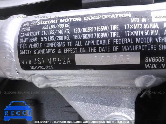 2002 SUZUKI SV650 S JS1VP52AX22103853 image 9