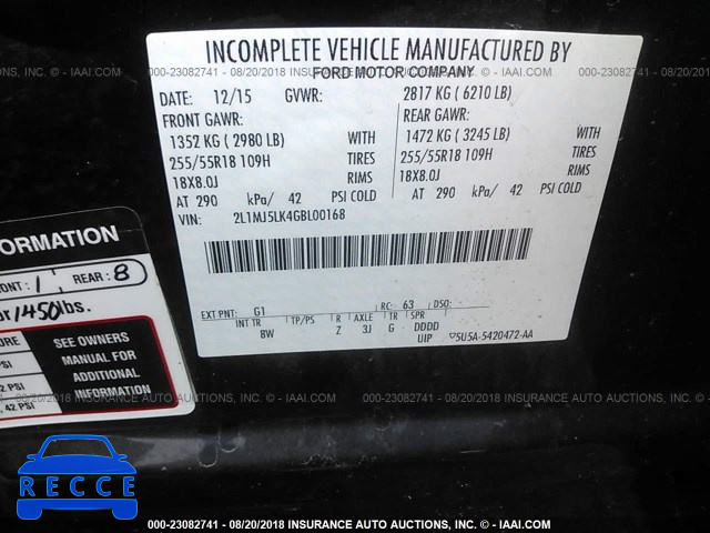 2016 LINCOLN MKT 2L1MJ5LK4GBL00168 image 8