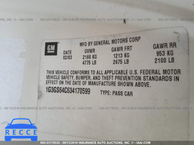2003 OLDSMOBILE AURORA 4.0 1G3GS64C634170599 image 8