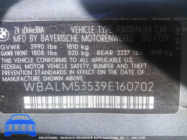 2009 BMW Z4 SDRIVE30I WBALM53539E160702 image 8
