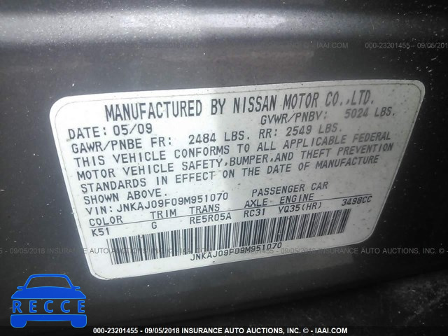 2009 INFINITI EX35 JOURNEY JNKAJ09F09M951070 image 8