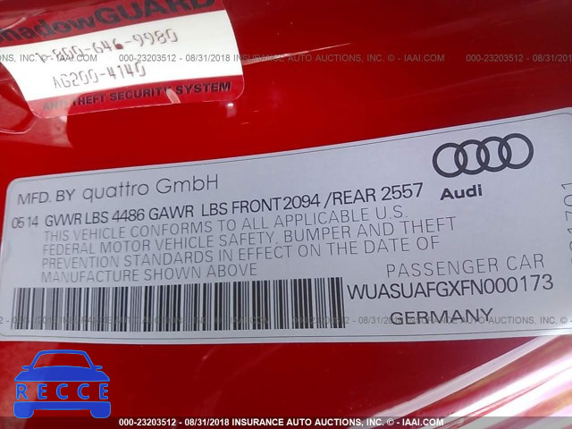 2015 AUDI R8 4.2 QUATTRO WUASUAFGXFN000173 Bild 8