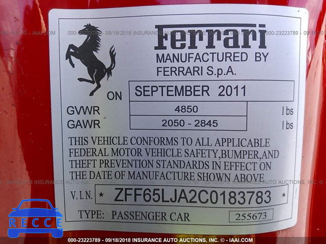 2012 FERRARI CALIFORNIA ZFF65LJA2C0183783 image 8