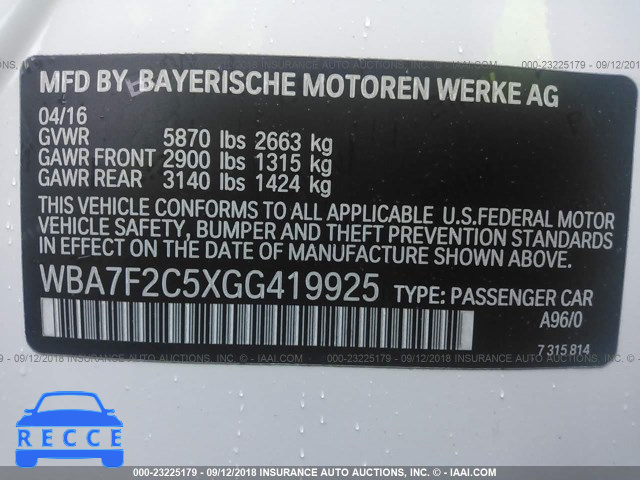 2016 BMW 750 XI WBA7F2C5XGG419925 зображення 8